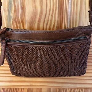 Genuine Leather Brown Woven Leather Crossbody Bag